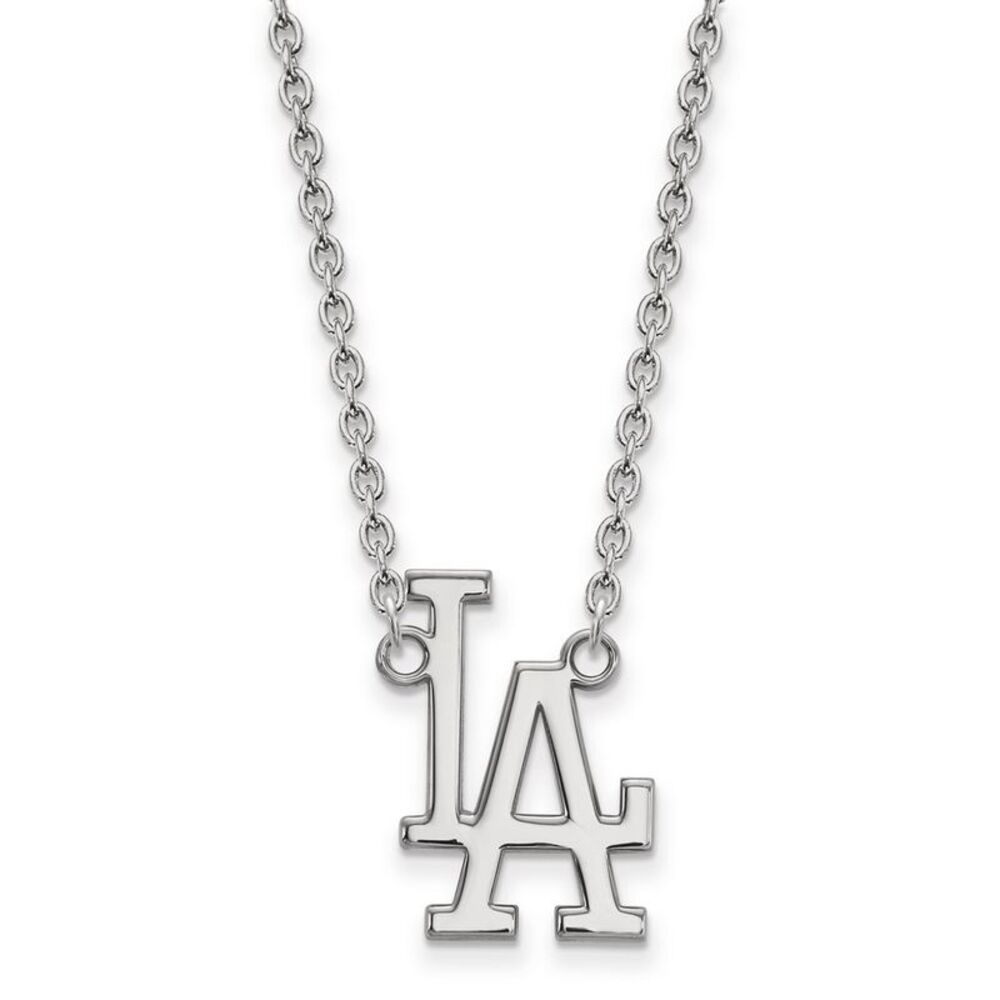 Sterling Silver MLB Los Angeles Dodgers Large L-A Necklace, 18 Inch